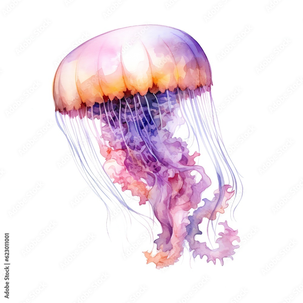 Fototapeta premium Watercolor Jellyfish on white background Generative AI