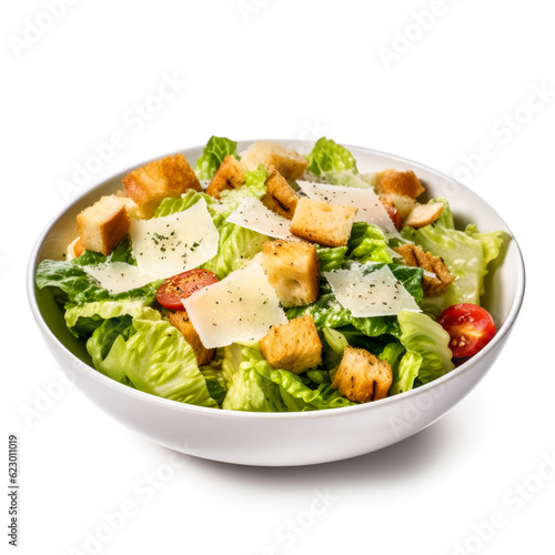 Caesar salad in a bowl isolated on white background