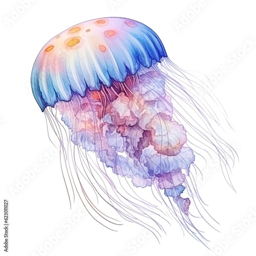 Watercolor Jellyfish on white background Generative AI