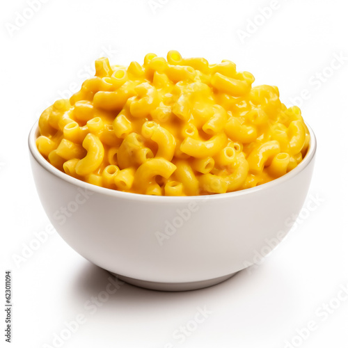 Macaroni and cheese in a bowl isolated on white background