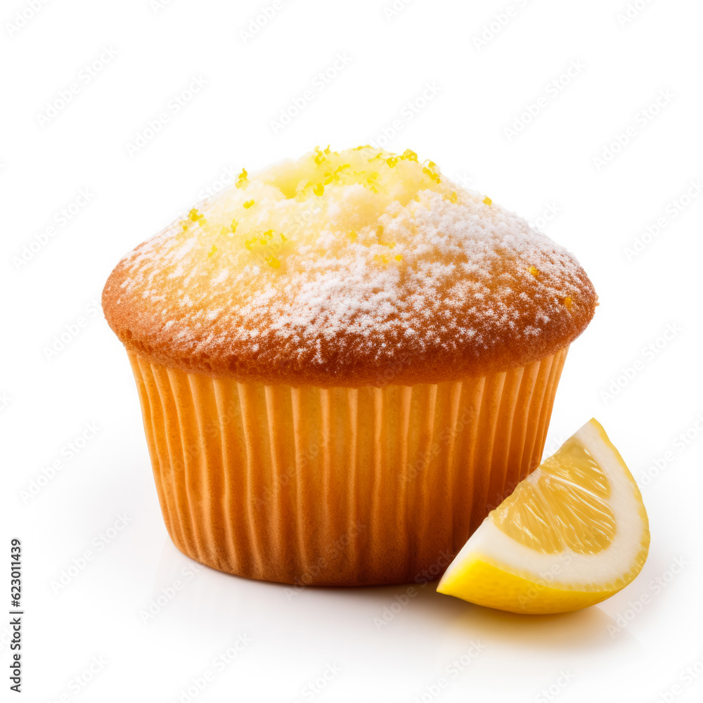 Muffin with lemon isolated on white background. Muffin with lemon isolated on white background.