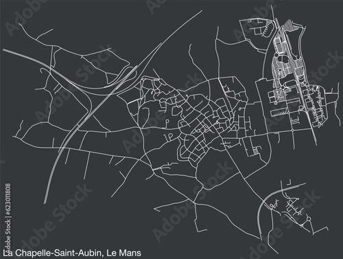 Detailed hand-drawn navigational urban street roads map of the LA CHAPELLE-SAINT-AUBIN COMMUNE of the French city of LE MANS, France with vivid road lines and name tag on solid background