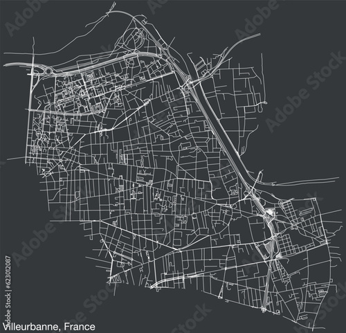 Detailed hand-drawn navigational urban street roads map of the French city of VILLEURBANNE, FRANCE with solid road lines and name tag on vintage background