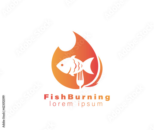 Fish Seafood Burning Symbol Fire for Restaurant or Cafe stock logo illustration