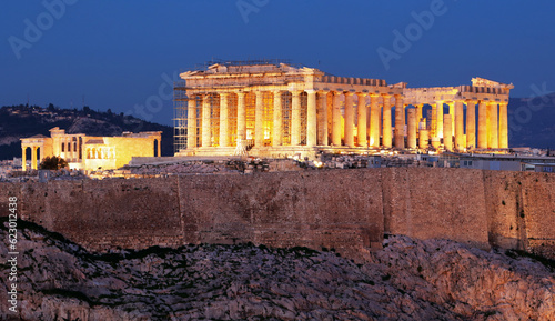 Acropolis hill - Parthenon temple in Athens at night, Greece