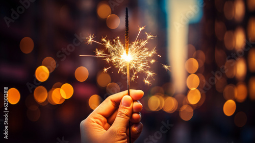 sparkler in the hands, new years eve