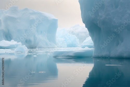 Amazing frozen glacier landscape. In Contrast with global warming. Generative AI © Shootdiem