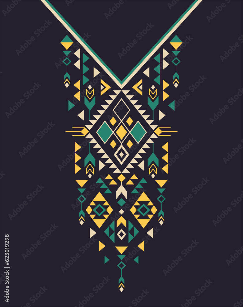 Textile design for collar shirts, shirts, blouses, T-shirt in tribal style. Ethnic vector embroidery. Aztec geometric print
