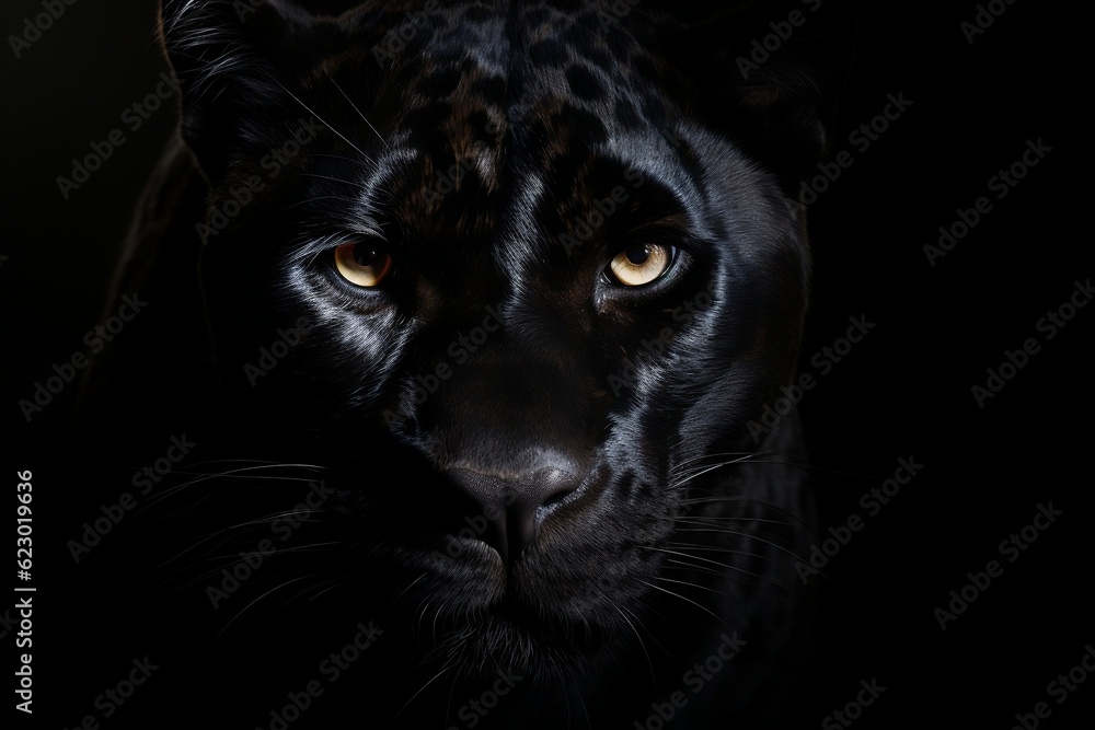 Majestic Panther Front View on Black Background - Wild Animal Illustration. Generative AI