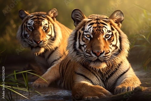Majestic Bengal Tigers Captivating Wild Beauty. Generative AI