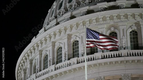 United States Capitol and the Senate Building, Washington DC USA at night close-up view with dark sky afternoon 4k