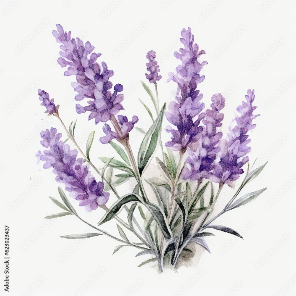 Naklejka premium Watercolor Lavender on white background Generative AI