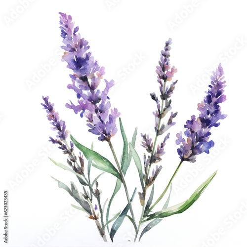 Watercolor Lavender on white background Generative AI