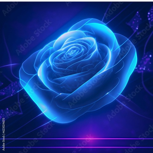 Multicolor neon light drawing, abstract shape flowers isolated on black background. Glowing line art. The Illumination of vibrant radiance of neon flower, Generative AI illustration