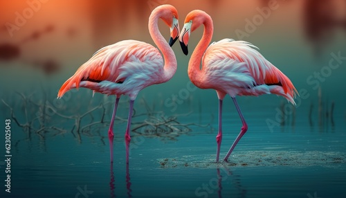 Two flamingo love sign © Rumi X