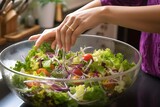 Kitchen Fun: Preparing Fresh Salad with Joy and Laughter, Generative AI