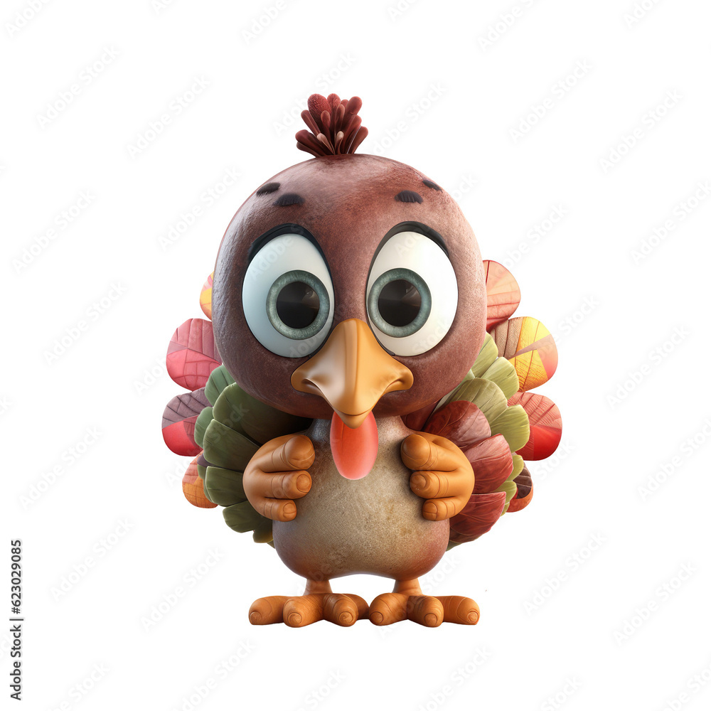 3D icon Cute Turkey, Happy Fall, character Illustration Thanksgiving Day, Happy Harvest, File Cartoon minimal style on isolated transparent background png. Generative ai
