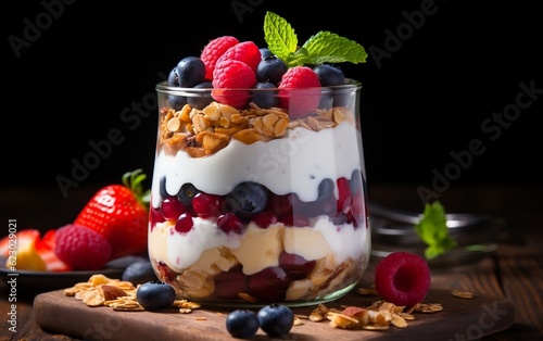 Delicious Yogurt Granola Parfait with Nutty Goodness. Generative AI