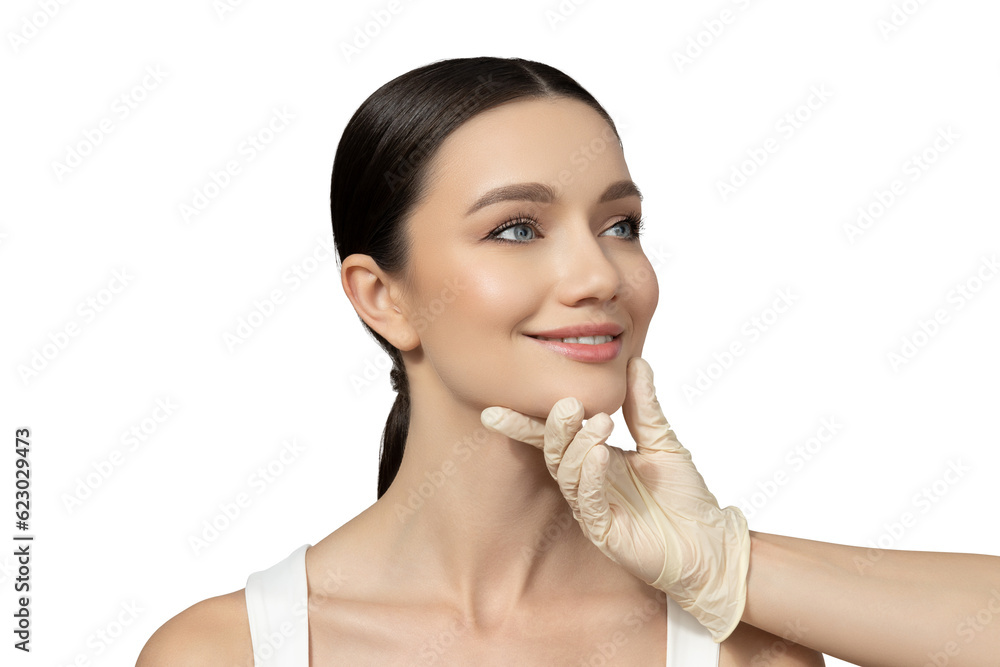 PNG, Girl doing botox, isolated on white background PNG, Girl doing botox, isolated on white background