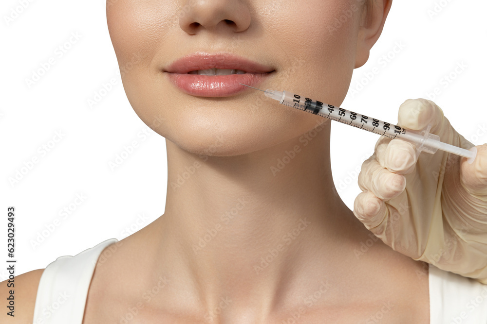 PNG, Girl getting botox injection, isolated on white background