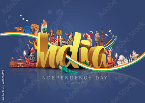 happy independence day India greetings. vector illustration design.