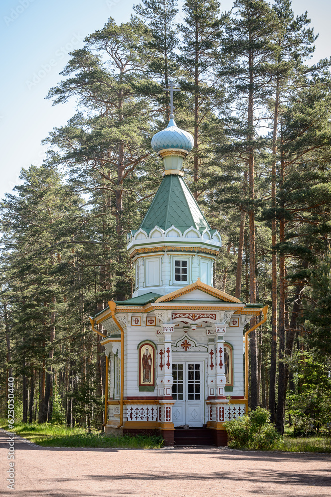 Russia, St. Petersburg, May 2023: Monastery on Konevets Island in Lake Ladoga Russia, St. Petersburg, May 2023: Monastery on Konevets Island in Lake Ladoga