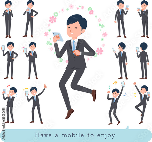 スマホを使って楽しむビジネス男性のセット