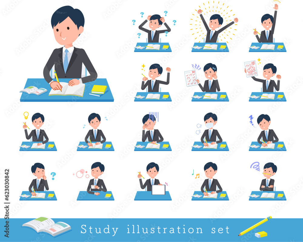 勉強に関するビジネス男性のセット 勉強に関するビジネス男性のセット