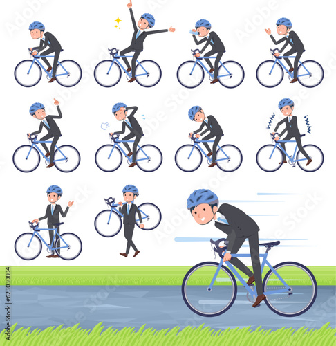 ロードバイクに乗ったビジネス男性のセット