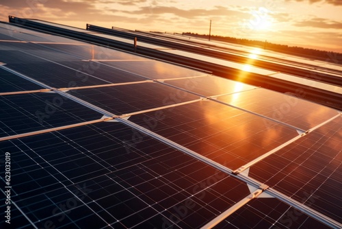 Eco-Friendly Energy  Solar Panels at Sunset