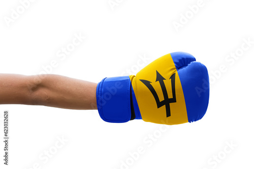 3D Flag of Barbados on a boxing gloves.
