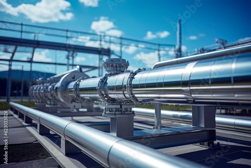 Fotografia, Obraz Industrial Pipelines for Gas and Methane Transportation