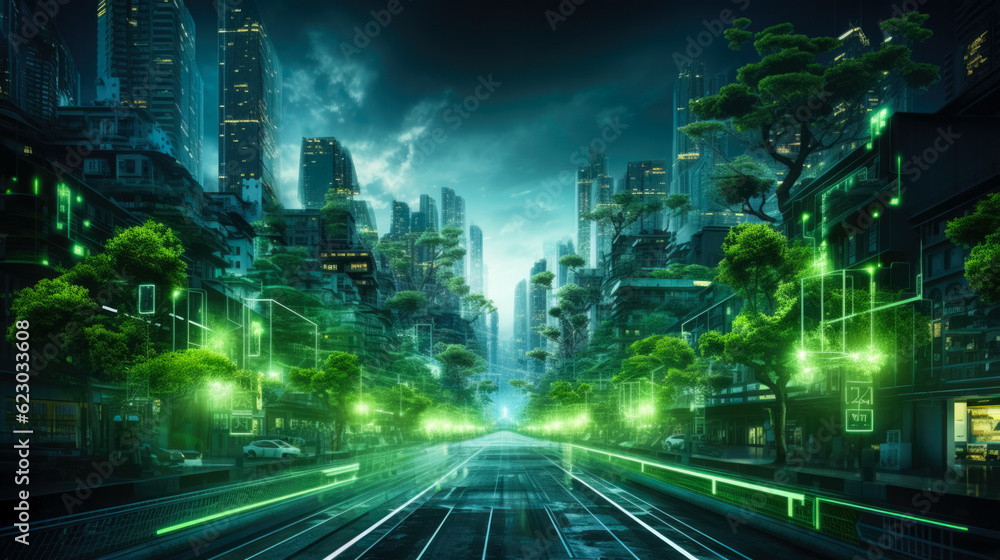 Digital transformation and urban futuristic technology background