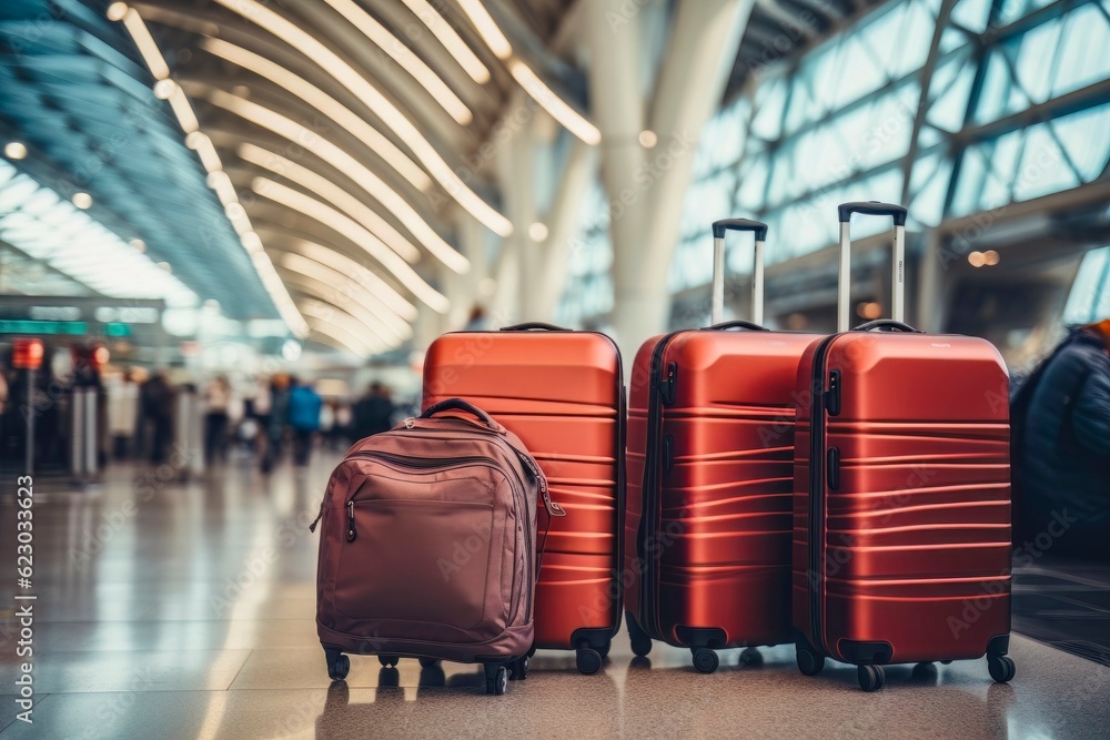 Travel Essentials: Suitcases in Airport, Symbolizing Travel and Vacation