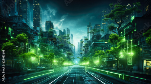 Digital transformation and urban futuristic technology background © fotogurmespb