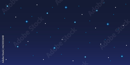 Colorful simple vector pixel art horizontal illustration of space starry sky in the style of retro video game level