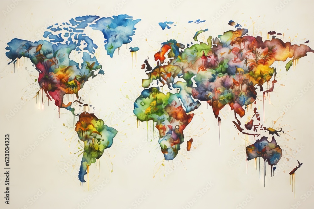 watercolor world map drawing. Generative AI Stock Illustration | Adobe ...