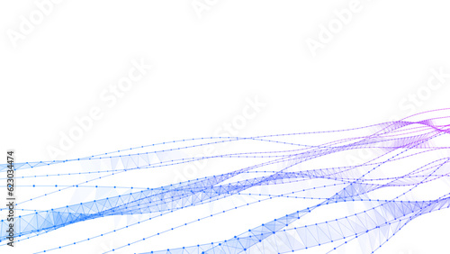 Vector abstract moving DNA wave with dots and lines. Concept network connection system data. Music sound background. Genetic biotechnology and artificial intelligence..