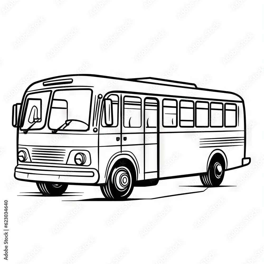 Bus pictures for coloring books. Bus outline. Generative AI