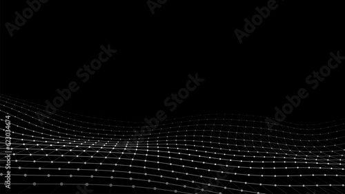 Vector wave with motion dots and lines. Abstract digital background. Concept connection big data. Futuristic technology backdrop.