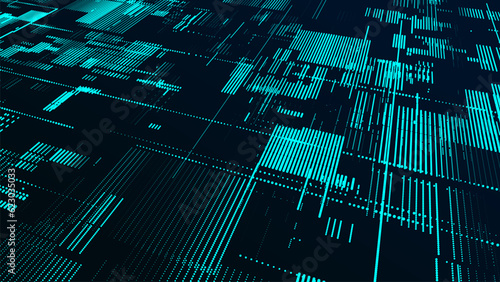 Vector abstract digital cyberspace with moving particles. Cyber security database. Matrix technology decoder. Futuristic hi-tech background with dots. High speed big data.