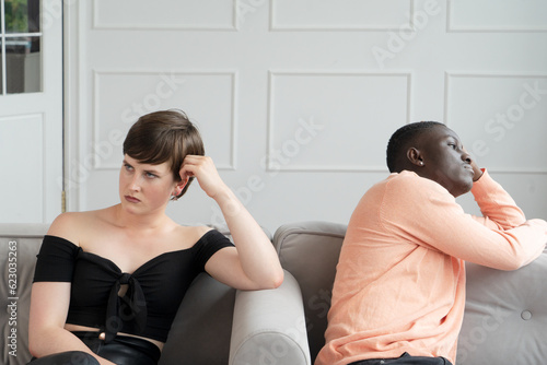 Couple, african american man and caucasian woman in quarell photo