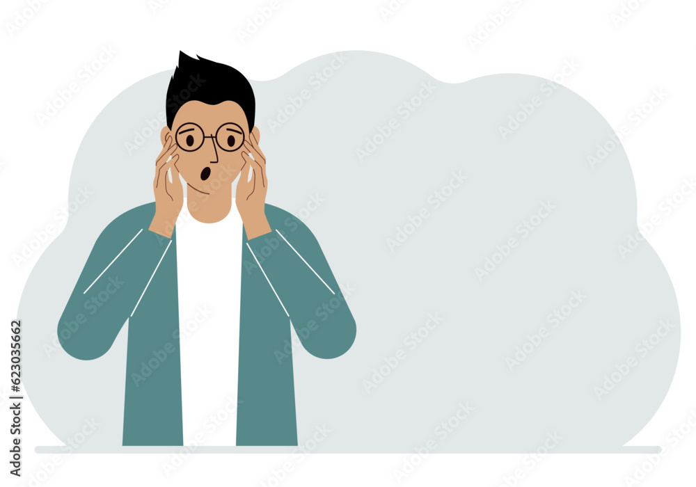 The man expresses the emotions of shock, surprise, confusion, stress, anxiety. Vector The man expresses the emotions of shock, surprise, confusion, stress, anxiety. Vector