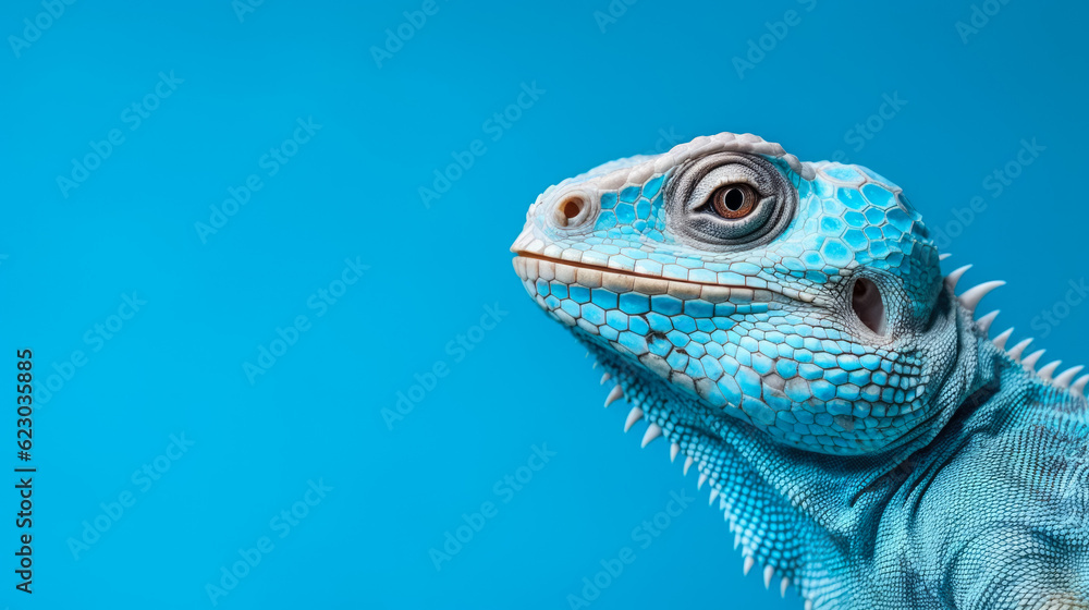 Blue Iguana on blue background, copy space Blue Iguana on blue background, copy space