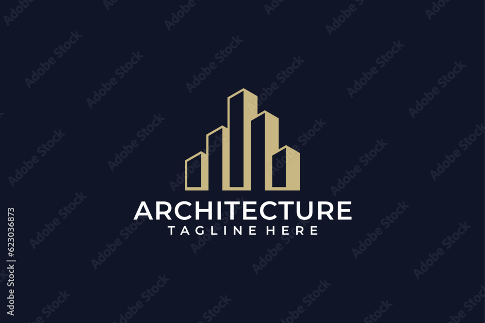 Architecture logo design vector with gold color