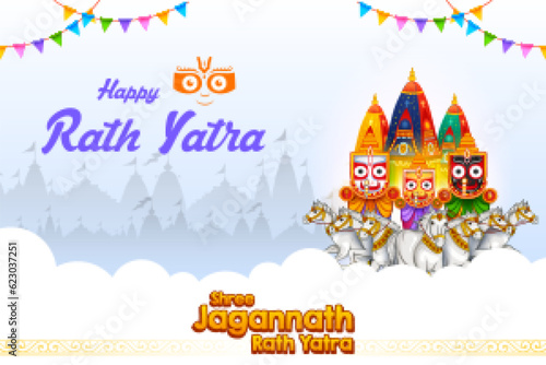 chariot of Lord Jagannath, Balabhadra and Subhadra on annual Rathayatra in Odisha festival background