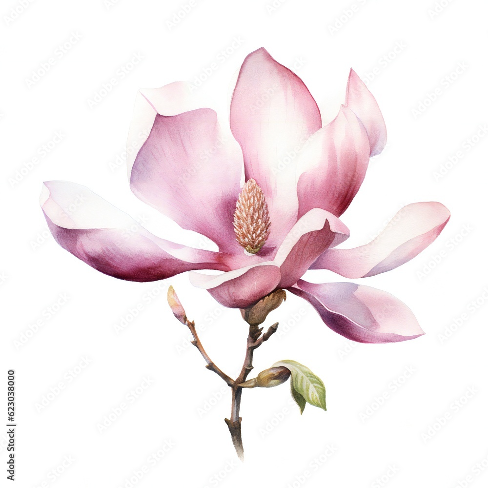 Naklejka premium Watercolor Magnolia on white background Generative AI