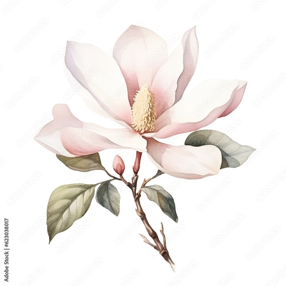 Watercolor Magnolia on white background Generative AI Watercolor Magnolia on white background Generative AI