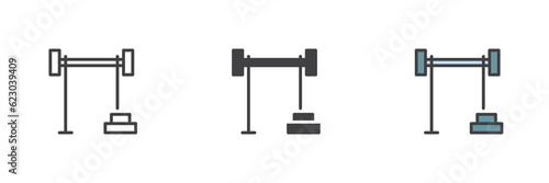 Weightlifting barbell different style icon set