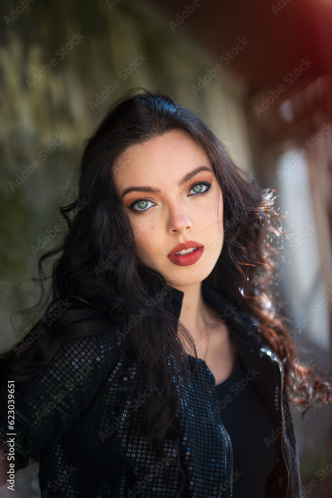 portrait of beautiful girl with light eyes and dark hair portrait of beautiful girl with light eyes and dark hair